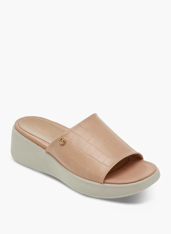 Women's Textured Slip-On Sandals with Wedge Heel