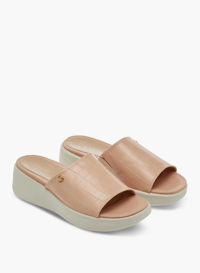 بابريكا Women's Textured Slip-On Sandals with Wedge Heel