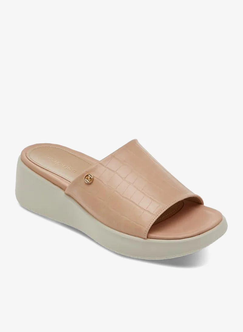 Women's Textured Slip-On Sandals with Wedge Heel
