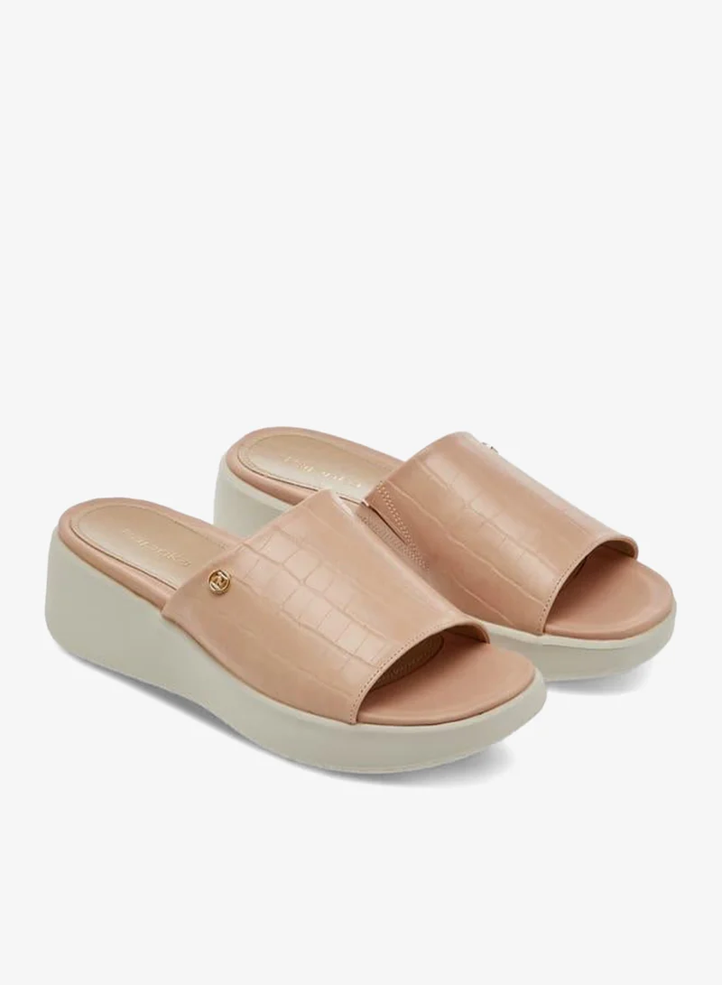 Paprika PINK Women's Textured Slip-On Sandals with Wedge Heel for Women | Best Price UAE