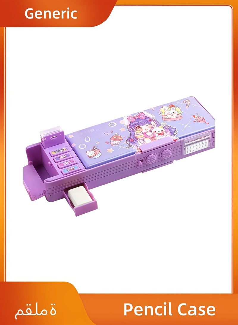 تحويل علبة قلم رصاص أرجوانية مع قفل كلمة المرور - منظم قرطاسية متعدد الوظائف ، محمولة للفتيات مع مقصورات ملونة وإغلاق آمن ، حالة قلم رصاص لطيف - Image 1
