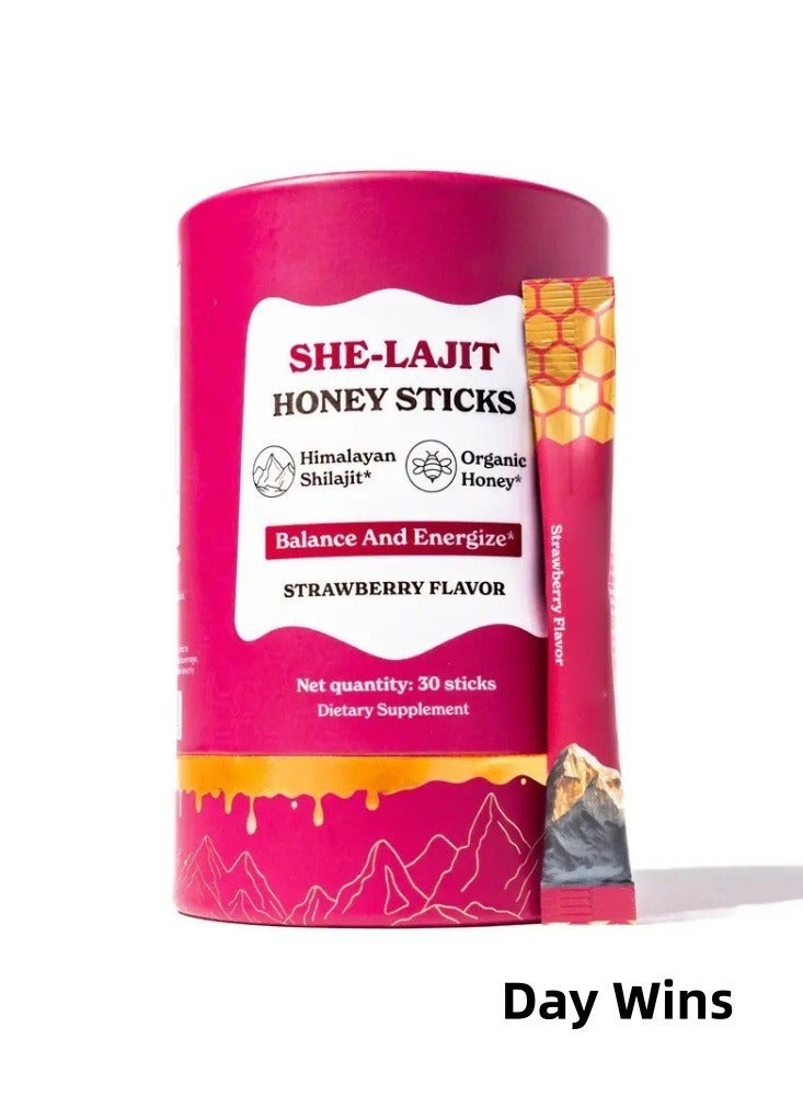 نوفا أعواد شيلاجيت الفراولة والعسل | شيلاجيت للنساء - شاتافاري وزعفران لتحقيق التوازن الهرموني والطاقة | أعواد شيلاجيت العسل اللذيذة مع شيلاجيت الهيمالايا النقي | 30 عودًا - Image 1