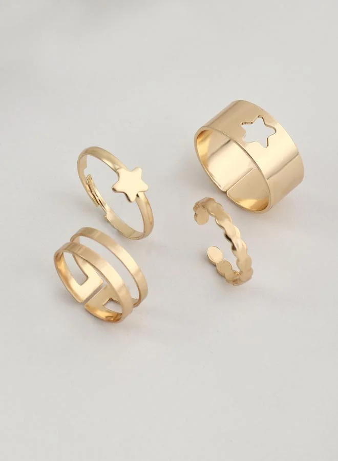 Take Two Set of 4 - Star Accent Hollow Cut Rings