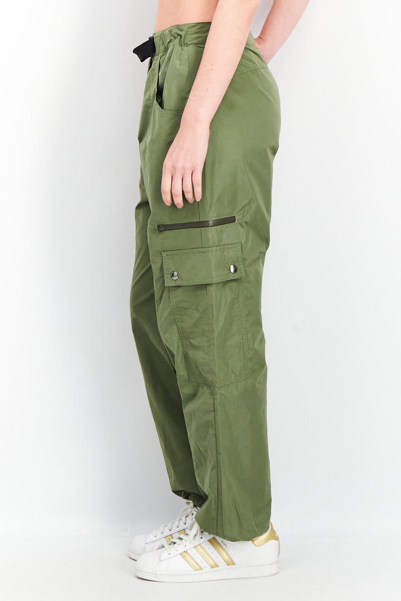 adidas Originals Women High Waist Belted Solid Pants, Dark Green - Image 3
