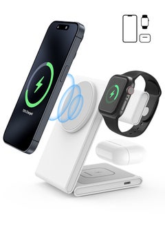 Wireless Charger 3 in 1 Portable Wireless Charging Station for iPhone 15/14/13/12/11 Apple Watch Charger Compatible with Apple Watch Ultra 2 Series 9/8/7/6/5/4/3/2/SE White