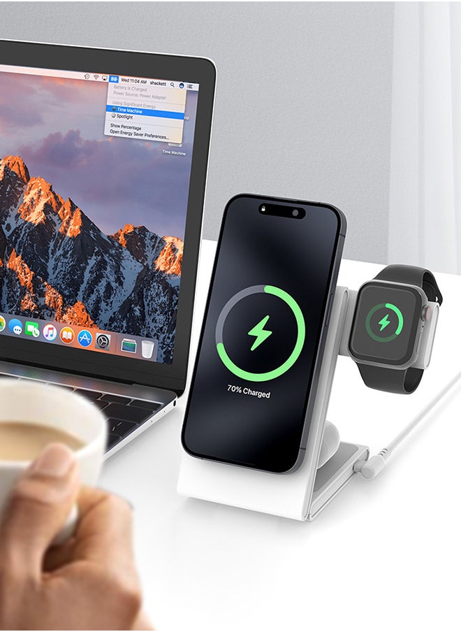 VINSOC - Wireless Charger 3 in 1 Portable Wireless Charging Station for iPhone 15/14/13/12/11 Apple Watch Charger Compatible with Apple Watch Ultra 2 Series 9/8/7/6/5/4/3/2/SE White - Image 1