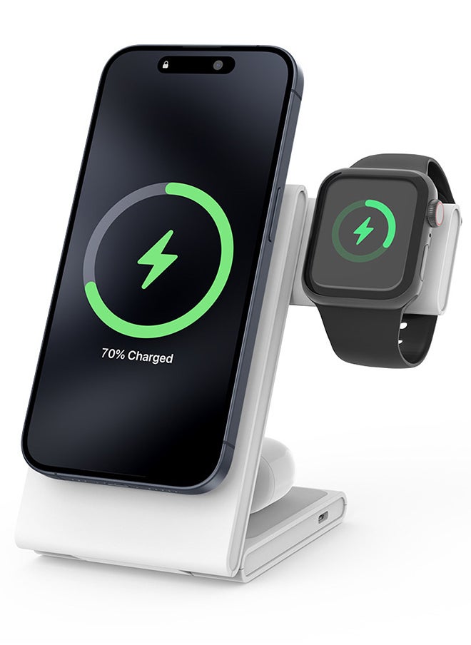 VINSOC - Wireless Charger 3 in 1 Portable Wireless Charging Station for iPhone 15/14/13/12/11 Apple Watch Charger Compatible with Apple Watch Ultra 2 Series 9/8/7/6/5/4/3/2/SE White - Image 1