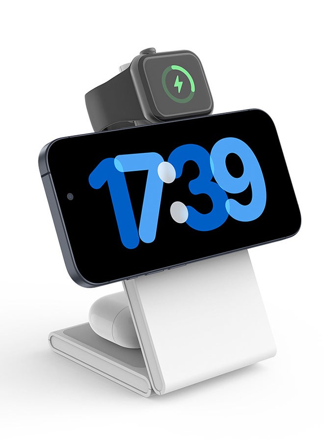 VINSOC - Wireless Charger 3 in 1 Portable Wireless Charging Station for iPhone 15/14/13/12/11 Apple Watch Charger Compatible with Apple Watch Ultra 2 Series 9/8/7/6/5/4/3/2/SE White - Image 1