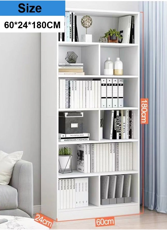 fashionhome - 5 طبقات متعددة الوظائف للتخزين، أرفف كتب ذات نمط إبداعي قابلة للتعديل، خزانة كتب حديثة طويلة، عرض 15 مم، رف تخزين الأثاث الخشبي السميك لغرفة النوم وغرفة المعيشة والمكتب المنزلي، 60 × 24 × 180 سم - Image 1