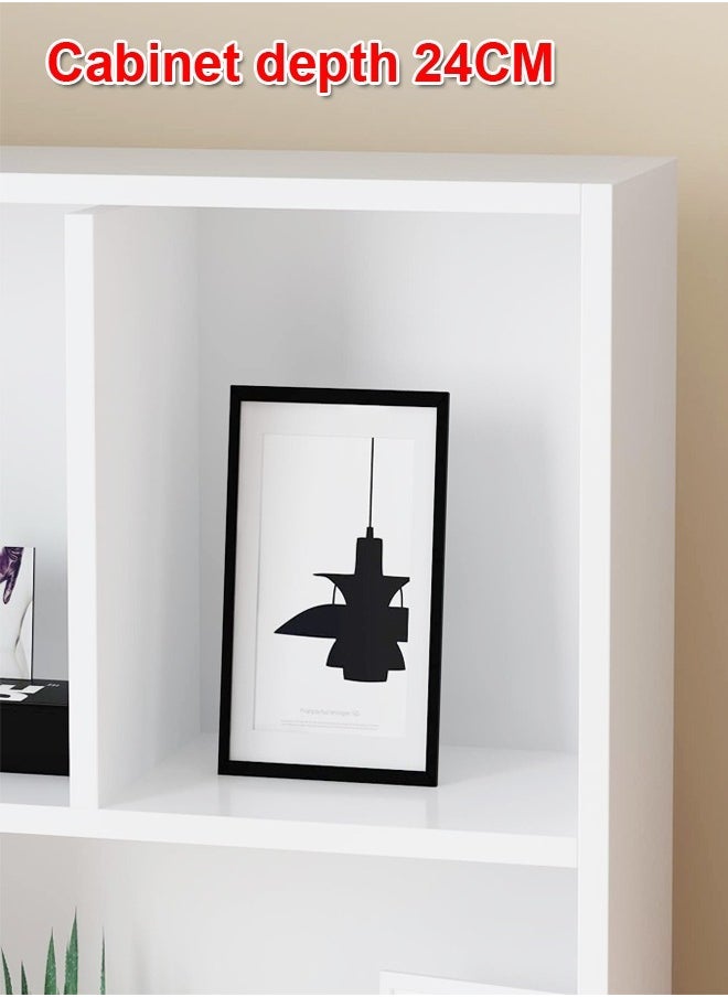 fashionhome - 5 طبقات متعددة الوظائف للتخزين، أرفف كتب ذات نمط إبداعي قابلة للتعديل، خزانة كتب حديثة طويلة، عرض 15 مم، رف تخزين الأثاث الخشبي السميك لغرفة النوم وغرفة المعيشة والمكتب المنزلي، 60 × 24 × 180 سم - Image 1