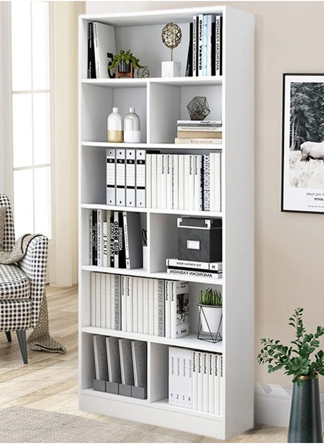 fashionhome - 5 طبقات متعددة الوظائف للتخزين، أرفف كتب ذات نمط إبداعي قابلة للتعديل، خزانة كتب حديثة طويلة، عرض 15 مم، رف تخزين الأثاث الخشبي السميك لغرفة النوم وغرفة المعيشة والمكتب المنزلي، 60 × 24 × 180 سم - Image 1