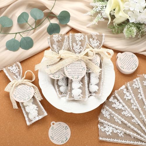Woanger 60 Set Wedding Almond Candy Favors for Guests Include Lace Packaging and Greeting Card bridal Souvenirs for Engagement Bridal Shower Italian Wedding Tradition Gift, No Almond Candy - Image 1