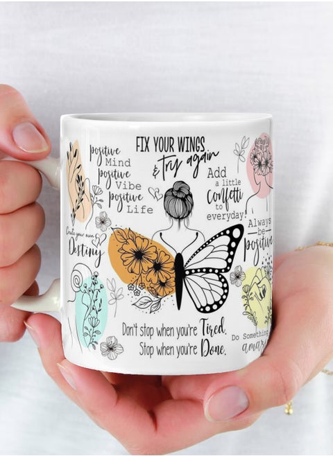 Butterfly design mug, a unique ceramic mug for tea and coffee, multi-colored 11Oz