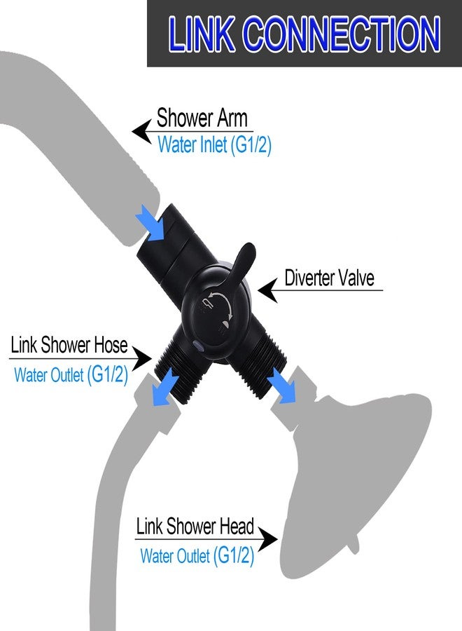YDmeet Shower Arm Diverter with Handshower Mount, G1/2 Brass 3 Way Shower Diverter Valve Bathroom Universal Shower System Replacement for Handheld Shower and Fixed Shower Head(Matte Black) - Image 2