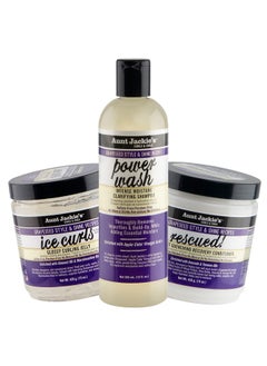 Aunt Jackie's Grapeseed Collection Perfect Intense Define, Power Wash, Rescued And Ice Curls, Combo Hydrates & Softens With Almond Oil, Marshmallow Root, Purple, Pack Of 3  - Image 1