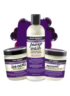 Aunt Jackie's Grapeseed Collection Perfect Intense Define, Power Wash, Rescued And Ice Curls, Combo Hydrates & Softens With Almond Oil, Marshmallow Root, Purple, Pack Of 3  - Image 2