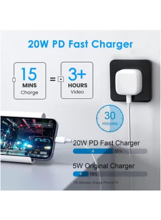 20W Fast Charger with iPhone Head - 1m Type-C Cable, for iPhone 16 Pro Max/15 Pro Max/iPad Air 4/5 10th Gen, Samsung Galaxy and Android - White, USB Type-C - Image 4