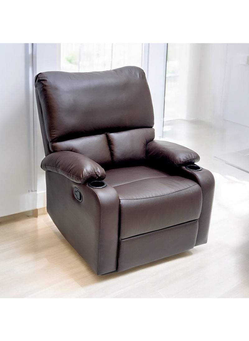 Sabir & Bros Furniture LLC SBF Single Seater PU Leather Manual Recliner with Cup Holders - Modern Design, Ultimate Comfort, One-Seat Relaxing Chair, Ideal Living Room Furniture For Home Relaxation Experience, Brown  - Image 1