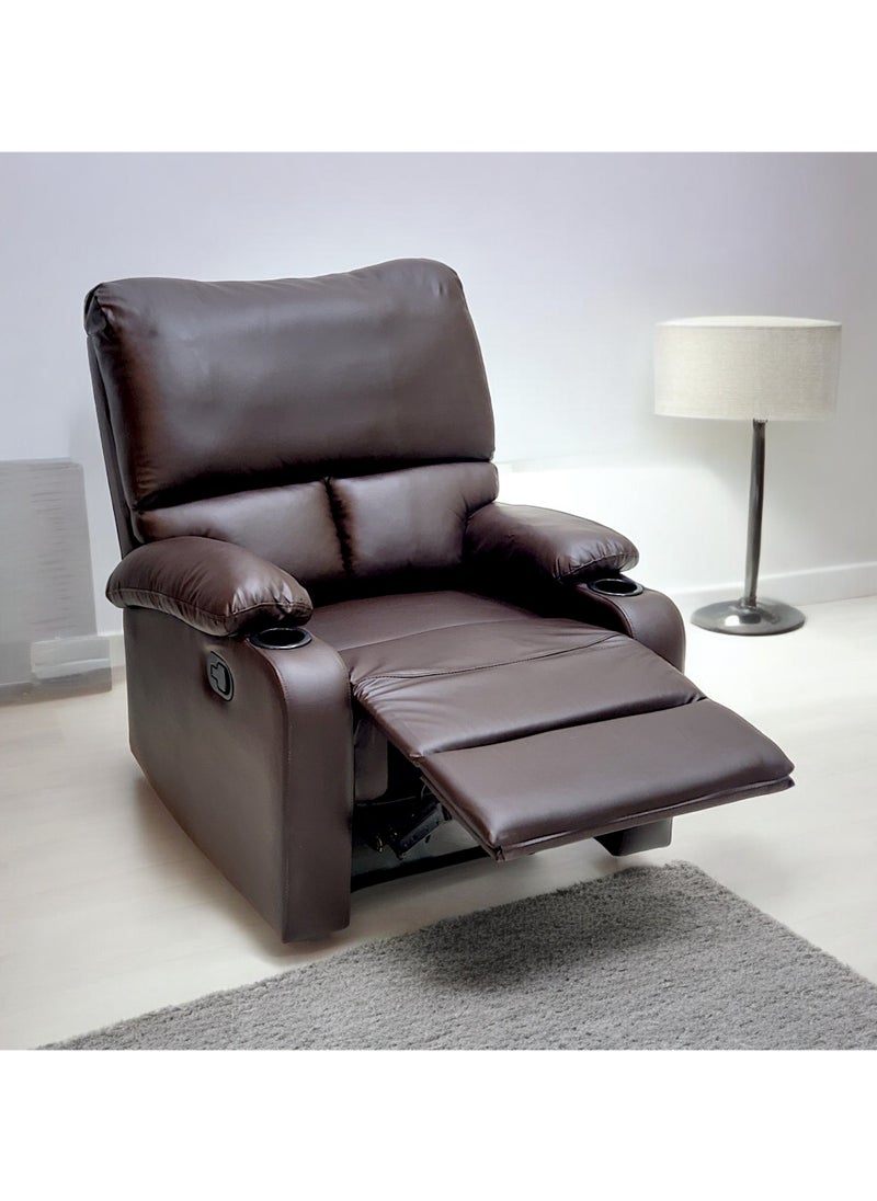 Sabir & Bros Furniture LLC SBF Single Seater PU Leather Manual Recliner with Cup Holders - Modern Design, Ultimate Comfort, One-Seat Relaxing Chair, Ideal Living Room Furniture For Home Relaxation Experience, Brown  - Image 2