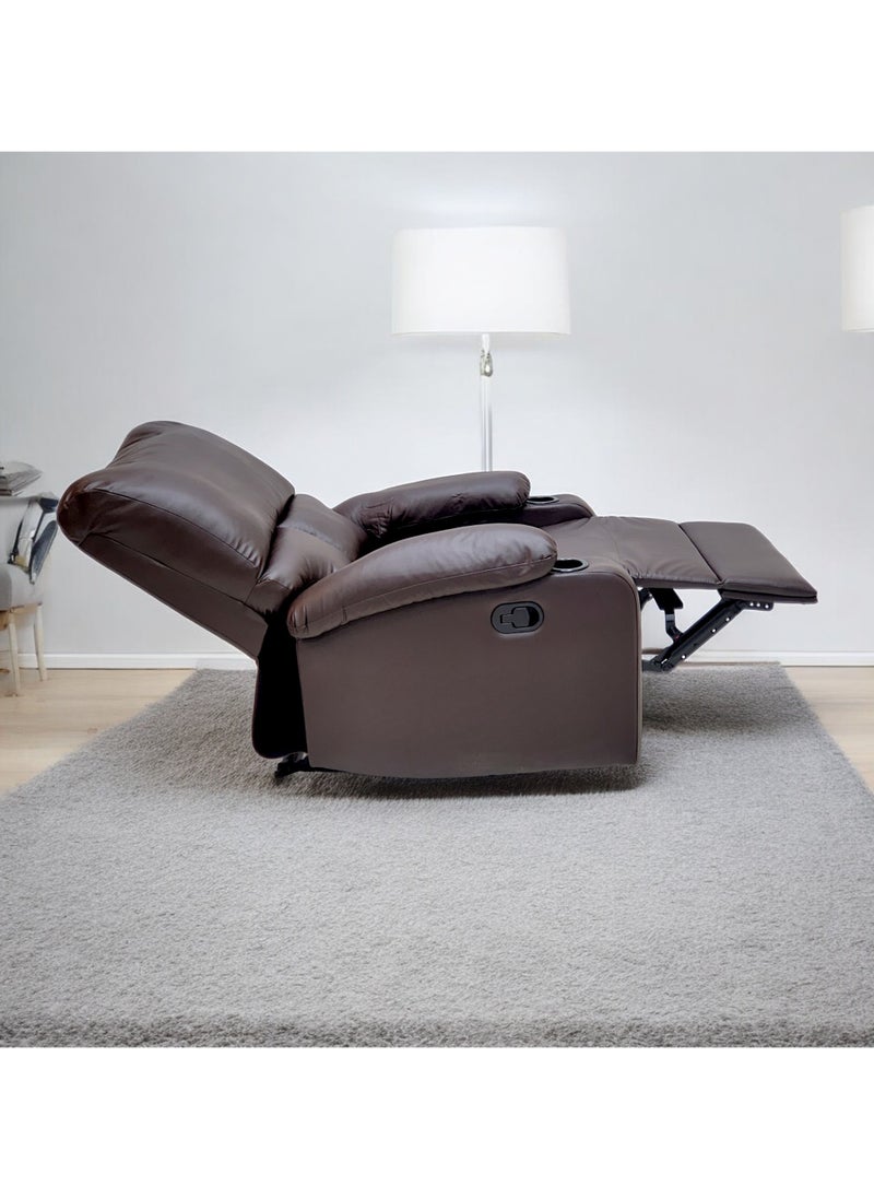 Sabir & Bros Furniture LLC SBF Single Seater PU Leather Manual Recliner with Cup Holders - Modern Design, Ultimate Comfort, One-Seat Relaxing Chair, Ideal Living Room Furniture For Home Relaxation Experience, Brown  - Image 3
