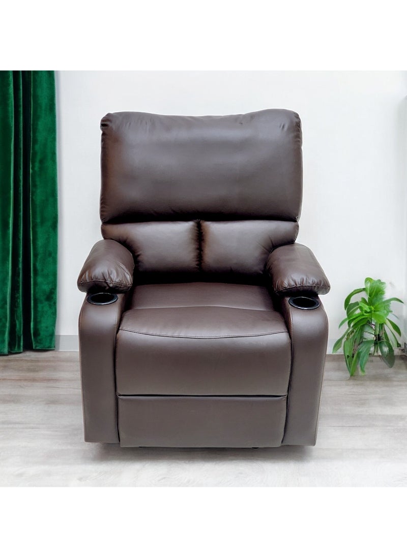 Sabir & Bros Furniture LLC SBF Single Seater PU Leather Manual Recliner with Cup Holders - Modern Design, Ultimate Comfort, One-Seat Relaxing Chair, Ideal Living Room Furniture For Home Relaxation Experience, Brown  - Image 4