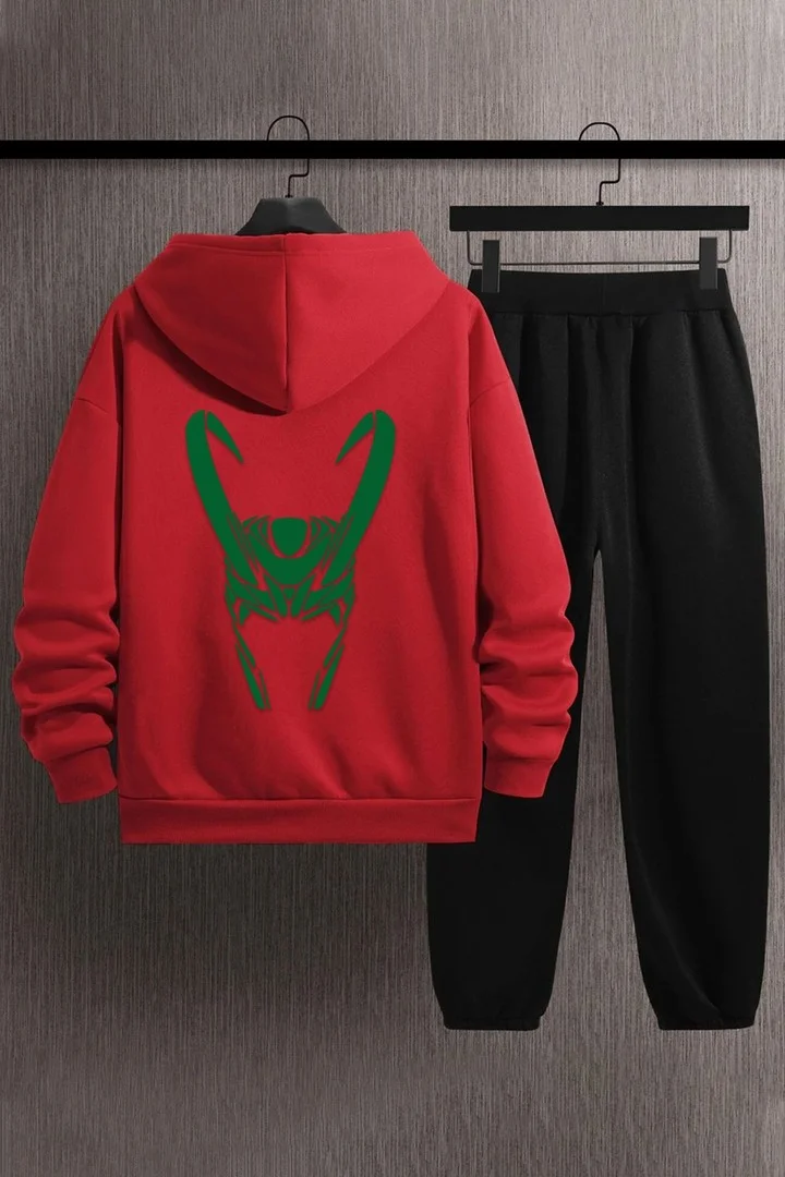 ONLYTRENDWEAR Unisex Floki Printed Tracksuit Set S.m. Red