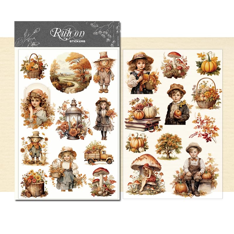 CATaireen Rub On Transfers Stickers 2 Sheets for Crafts Cloth Glass Acrylic Wood Furniture Small Vintage Junk Journal Supplies Scrapbooking Items Christmas Thanksgiving Thanksgiving - Image 1