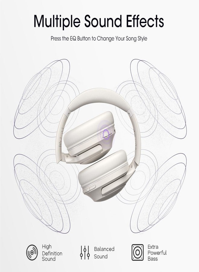 YUMONDEAR Bluetooth Headphones Over Ear, 80H Playtime and 3 EQ Music Modes Wireless Headphones with Microphone, HiFi Stereo Foldable Lightweight Headset, Deep Bass for Home Office Cellphone PC (Light Gray) - Image 2