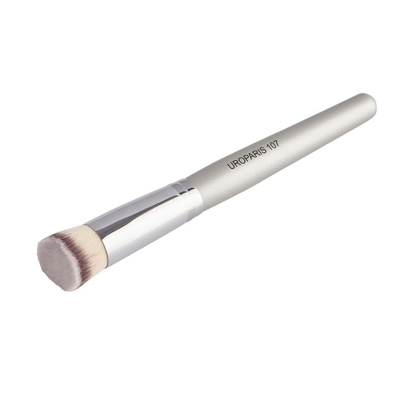 UROPARIS 107 Foundation Brush Synthetic Bristles for Application of Cream Powder Products Soft Packed Bristles Wooden Handle with Brass Accents Silver 1 Piece - Image 2