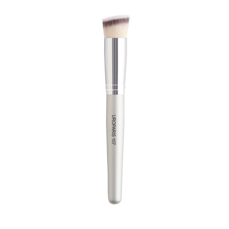 UROPARIS 107 Foundation Brush Synthetic Bristles for Application of Cream Powder Products Soft Packed Bristles Wooden Handle with Brass Accents Silver 1 Piece - Image 1
