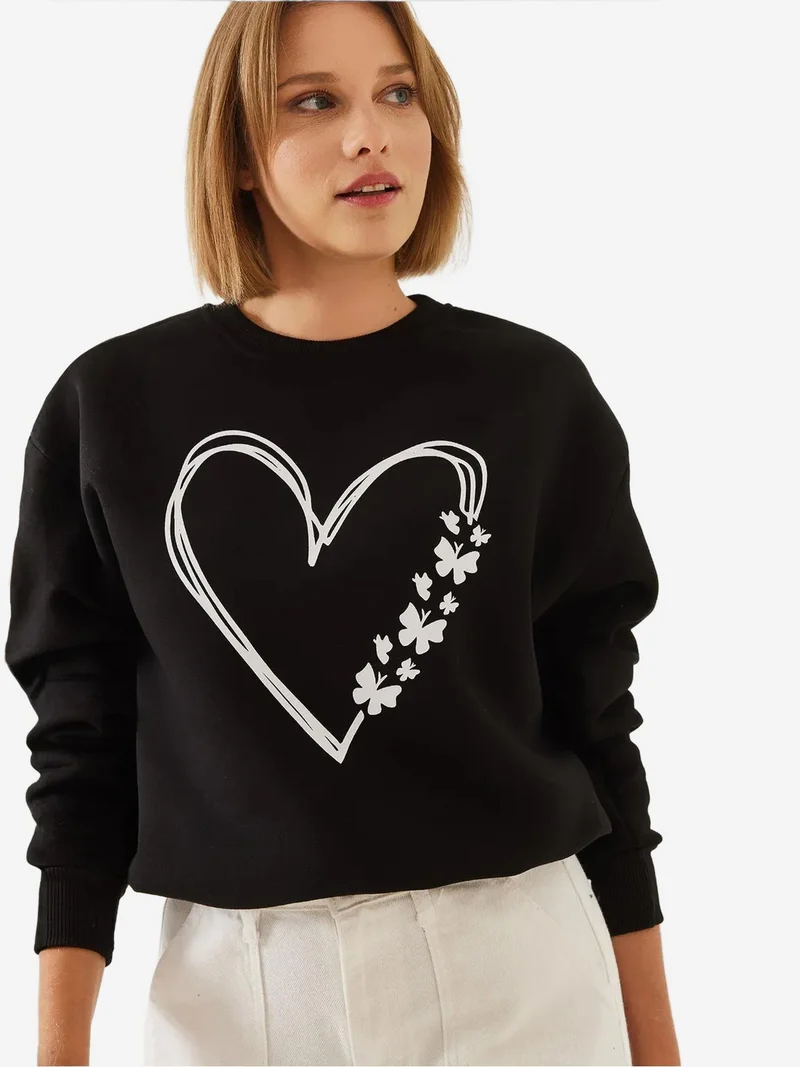 Bianco Lucci LUCCI Printed Crew Neck Relaxed Fit Sweatshirt