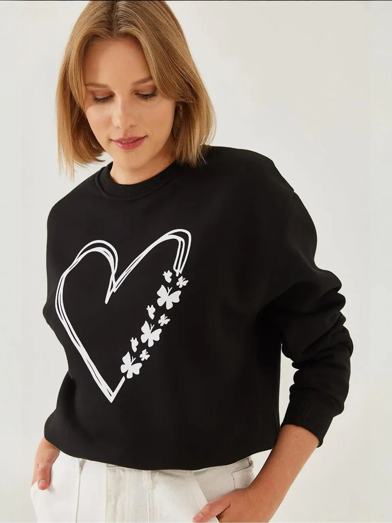 Bianco Lucci LUCCI Printed Crew Neck Relaxed Fit Sweatshirt