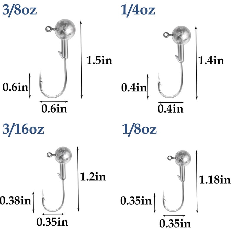 Jeoronuly 40pack Fishing Jig Heads Set with Hooks Box, Fishing Soft Lures Hooks for Crappie Bass Trout, Saltwater Freshwater Fishing Tackle Kit, 1/8 oz, 3/16 oz, 1/4 oz, 3/8 oz, 10pcs Each Size - Image 4
