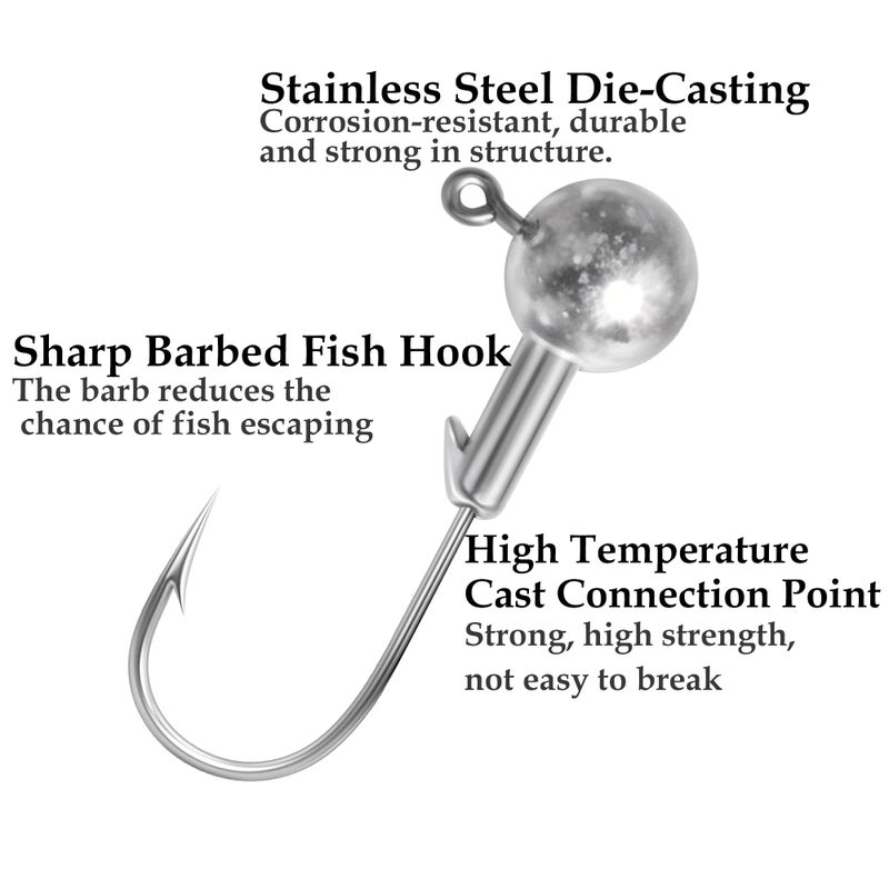 Jeoronuly 40pack Fishing Jig Heads Set with Hooks Box, Fishing Soft Lures Hooks for Crappie Bass Trout, Saltwater Freshwater Fishing Tackle Kit, 1/8 oz, 3/16 oz, 1/4 oz, 3/8 oz, 10pcs Each Size - Image 2