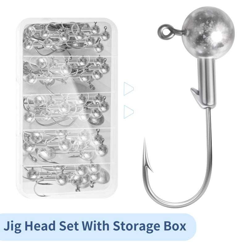 Jeoronuly 40pack Fishing Jig Heads Set with Hooks Box, Fishing Soft Lures Hooks for Crappie Bass Trout, Saltwater Freshwater Fishing Tackle Kit, 1/8 oz, 3/16 oz, 1/4 oz, 3/8 oz, 10pcs Each Size - Image 3