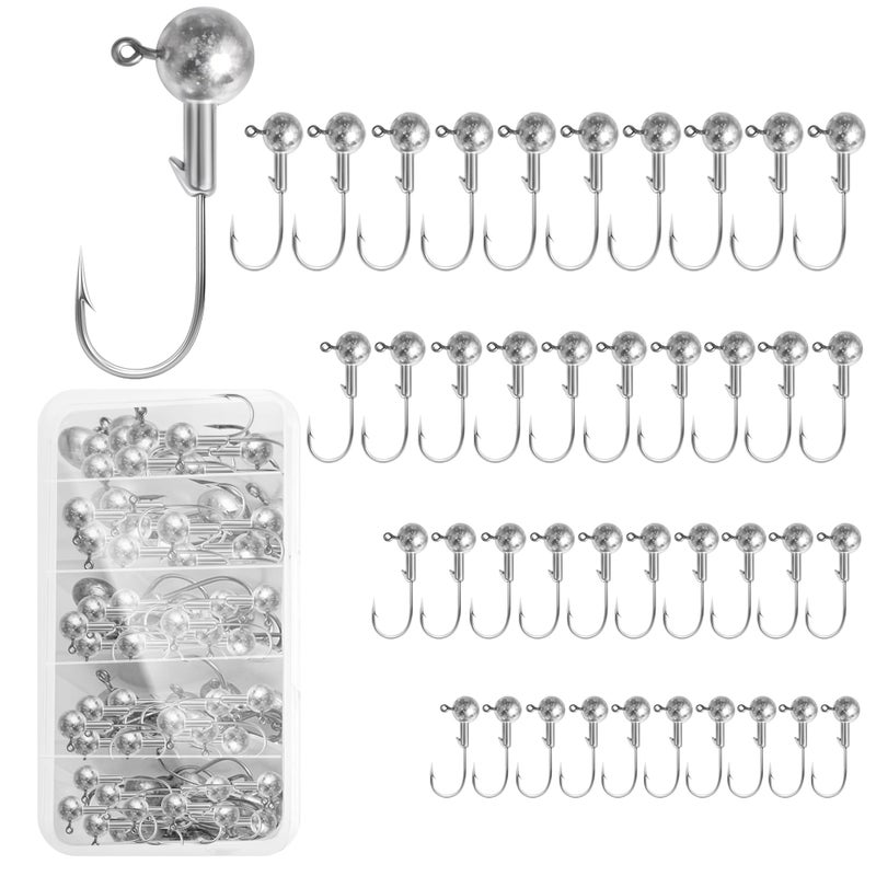 Jeoronuly 40pack Fishing Jig Heads Set with Hooks Box, Fishing Soft Lures Hooks for Crappie Bass Trout, Saltwater Freshwater Fishing Tackle Kit, 1/8 oz, 3/16 oz, 1/4 oz, 3/8 oz, 10pcs Each Size - Image 1