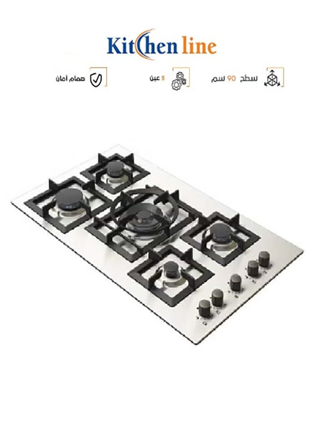 kitchen Line Surface 5 Gas Stove 90 cm Separate Medium Italian  Steel | J5020  - Image 1