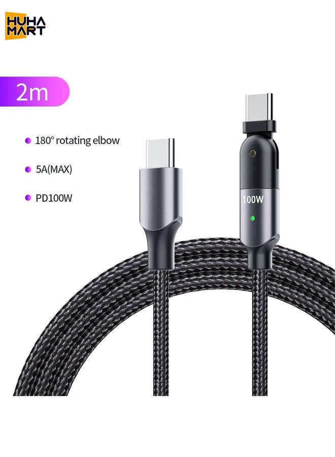 HuHa Mart FXCTL-WYA0G 100W 5A USB-C / Type-C to Type-C 180 Degree Rotating Elbow Fast Charging Cable, Length:2m(Grey)  - Image 2