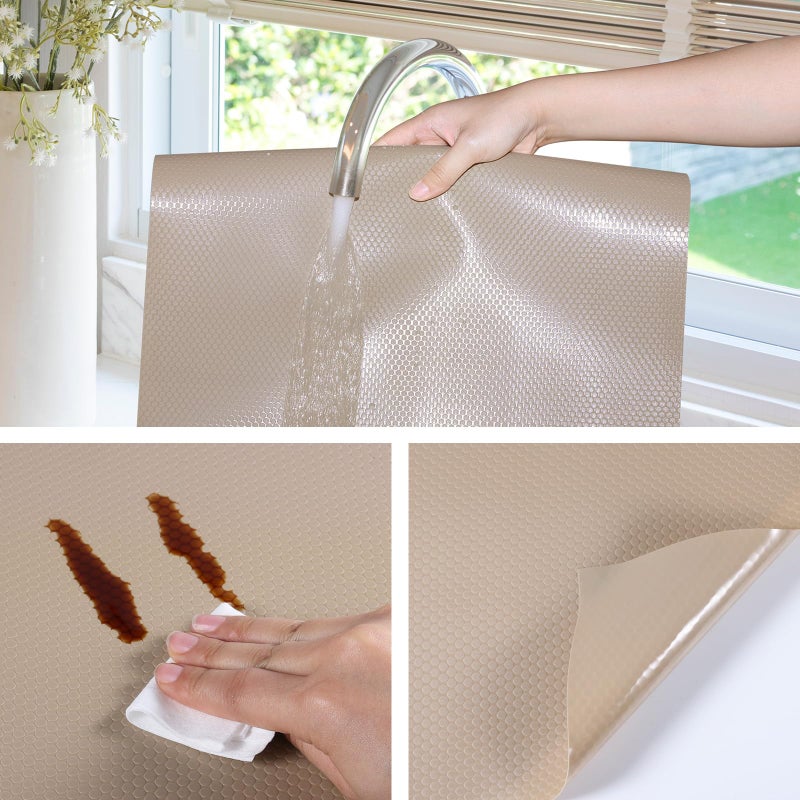 StaHom Beige Shelf Liners for Kitchen Cabinets Non Adhesive Drawer Liner for Bathroom Waterproof Refrigerator Liners for Shelves Fridge Plastic Mats Cabinet Cupboard Liner 11.8 x 59 Inches - Image 5