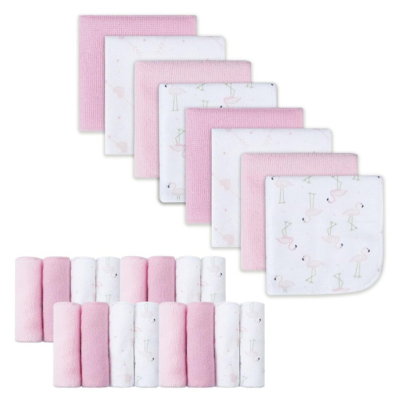 softan Baby Washcloths, 24Pack Baby Wash Cloths Extra Soft & Ultra Absorbent, Baby Towels and Washcloths Face Towel Unisex for Boys Girls Body, Washclothes Gentle on Sensitive Skin, 9x9 Flamingos - Image 1