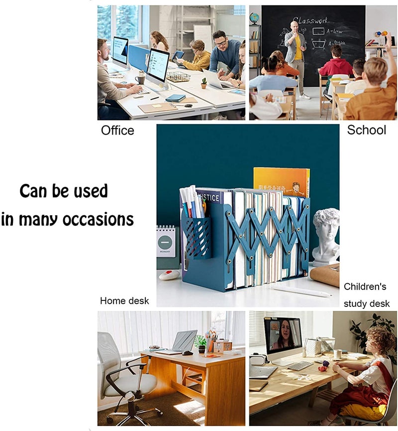 oddpod ™ Premium Expandable Metal Bookends with Pen Holder for Office Decor/Book Shelf/Living Room/Home Décor 6666 7.5"- Teal Blue - Image 4