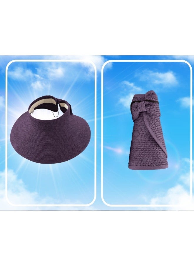 NIBEMINENT Sun Hats for Women Wide Brim Beach Hat Straw Visor Ponytail Summer UV Packable Foldable Beach Vacation Essentials  - Image 2