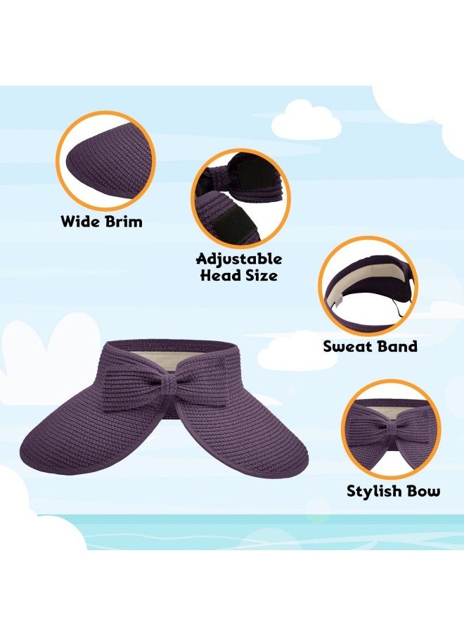 NIBEMINENT Sun Hats for Women Wide Brim Beach Hat Straw Visor Ponytail Summer UV Packable Foldable Beach Vacation Essentials  - Image 4