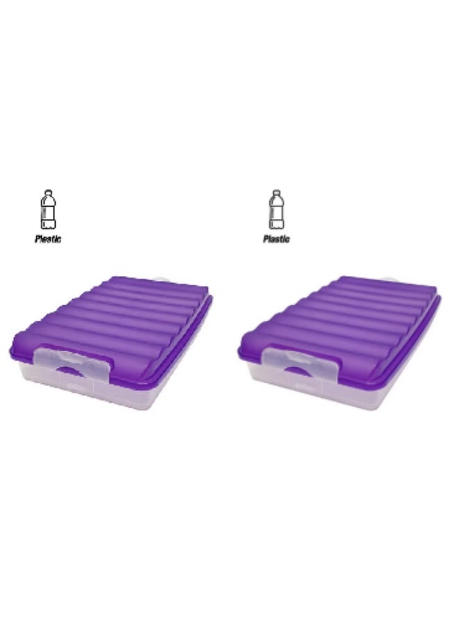 ريفال Pack of 2 Flat Fridge Box – Purple/Clear 25x17x4cm Slim Airtight Food Storage Container - Image 3