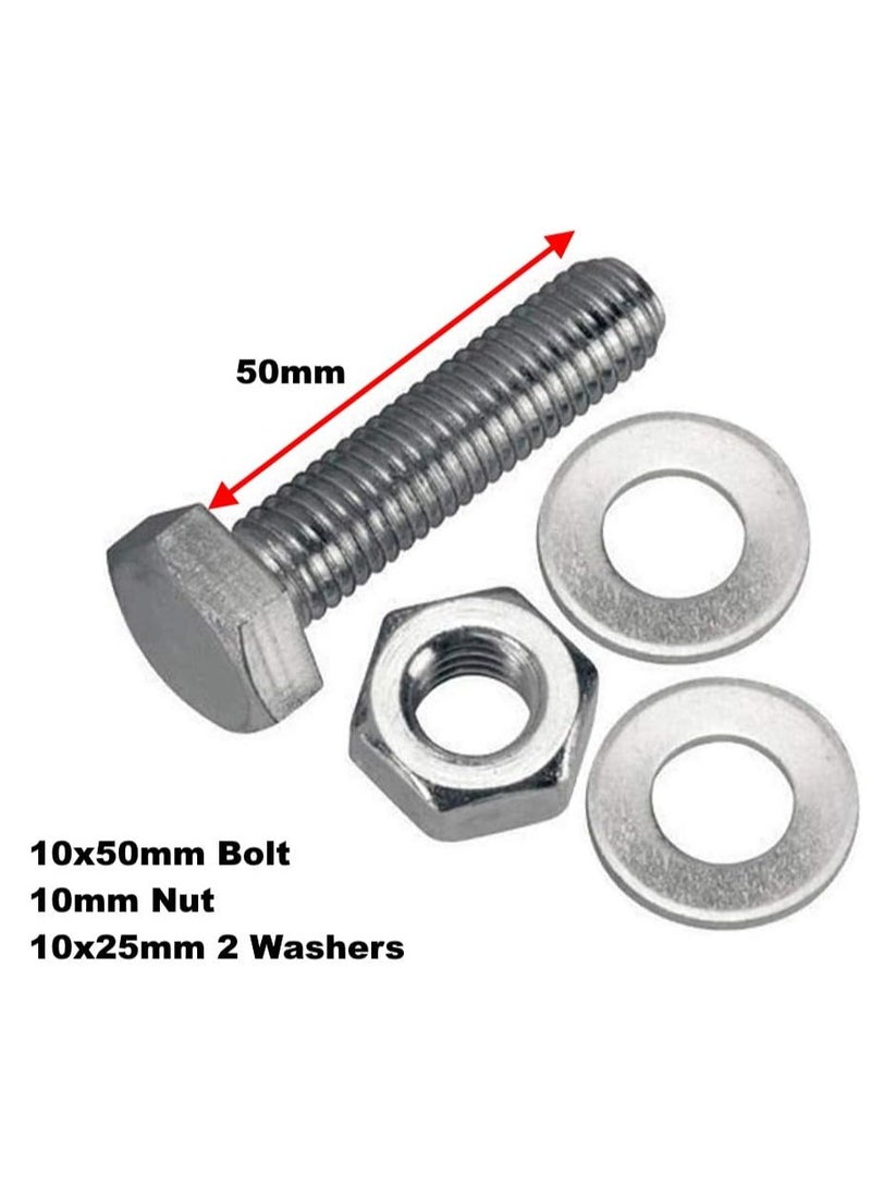 HASANAT ESSENTIALS مجموعة براغي برأس سداسي مكونة من 12 قطعة وصواميل وغسالات بخيوط كاملة وتشطيب عادي من GI. (10 × 50 مم) - Image 2