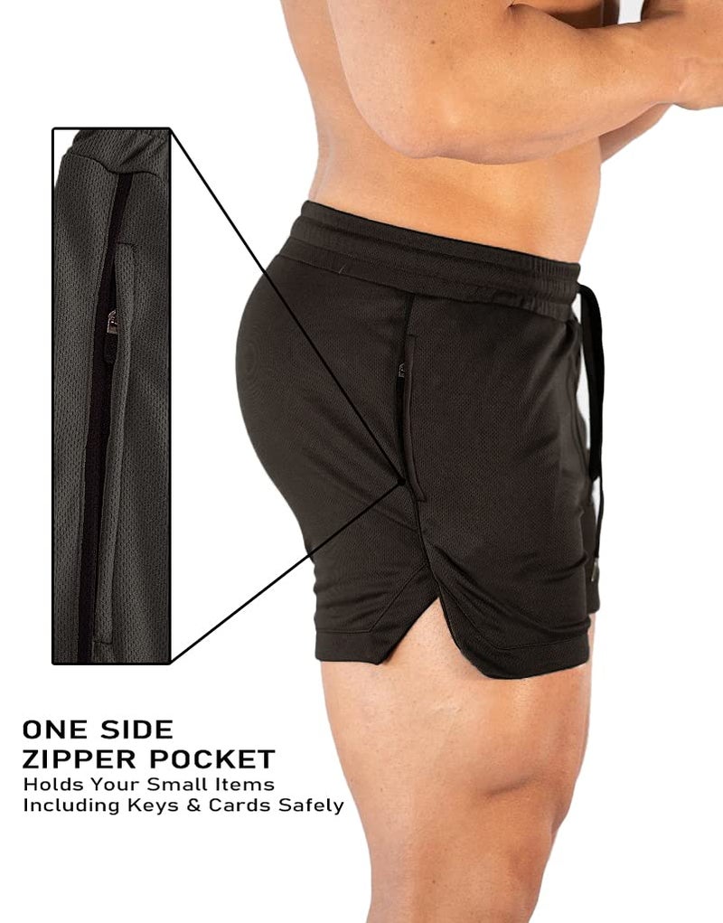 FLYFIREFLY Men's Gym Workout Shorts Running Lightweight Athletic Short Pants Bodybuilding Training Black - Image 4