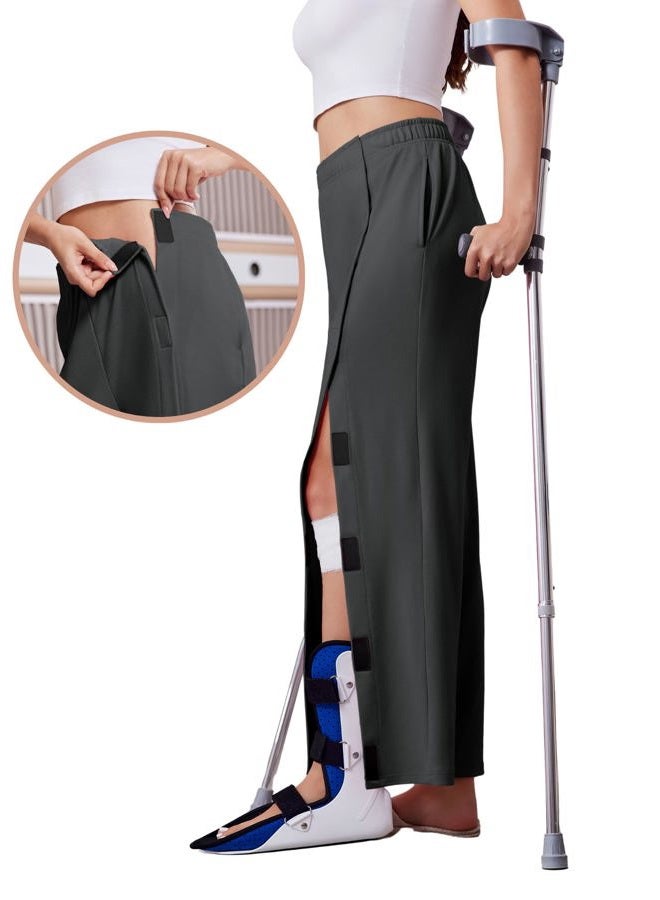 Deyeek Women's Tear Away Pants with Pockets Easy Access Adaptive Pants Post Hip Knee Leg Surgery Breakaway Lounge Sweatpants, Dark Grey, M - Image 4