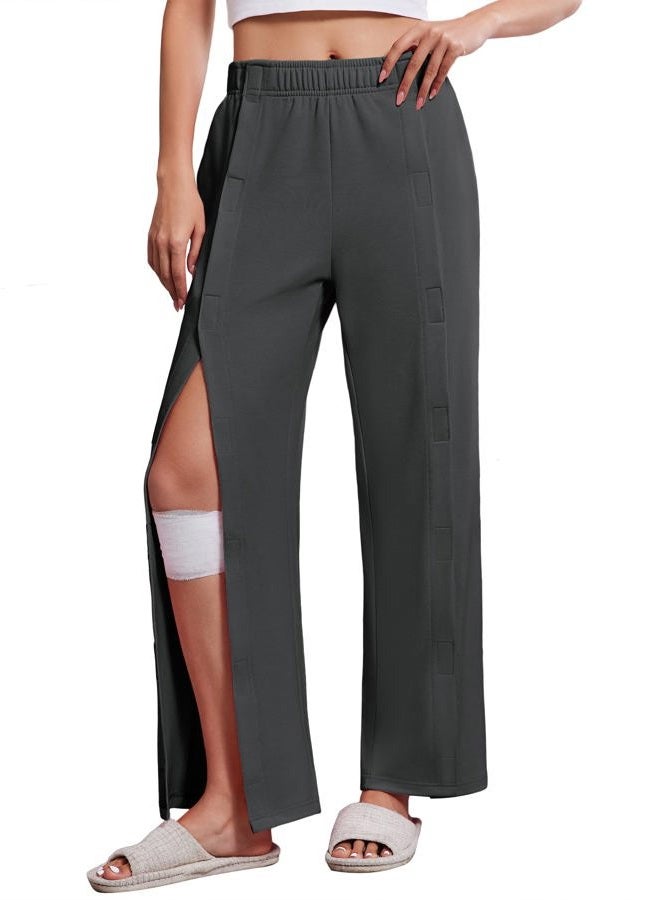 Deyeek Women's Tear Away Pants with Pockets Easy Access Adaptive Pants Post Hip Knee Leg Surgery Breakaway Lounge Sweatpants, Dark Grey, M - Image 1