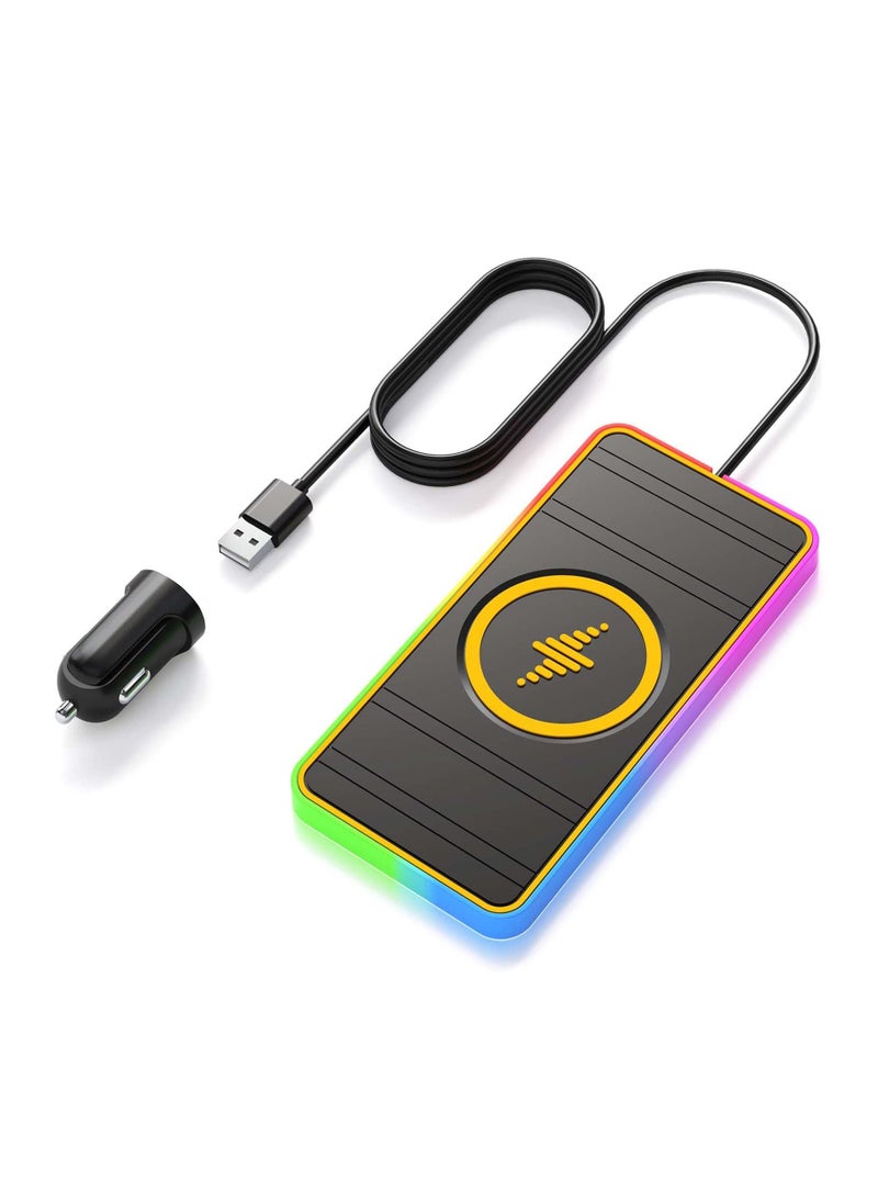 Y&D Wireless Car Charger, Charging Pad Non Slip Phone Mat, RGB Colorful Light Modes Fit for Iphone 14 13 12 11 Pro Max Xs, Samsung Galaxy S23 Ultra S22 S21 S20, Etc  - Image 1