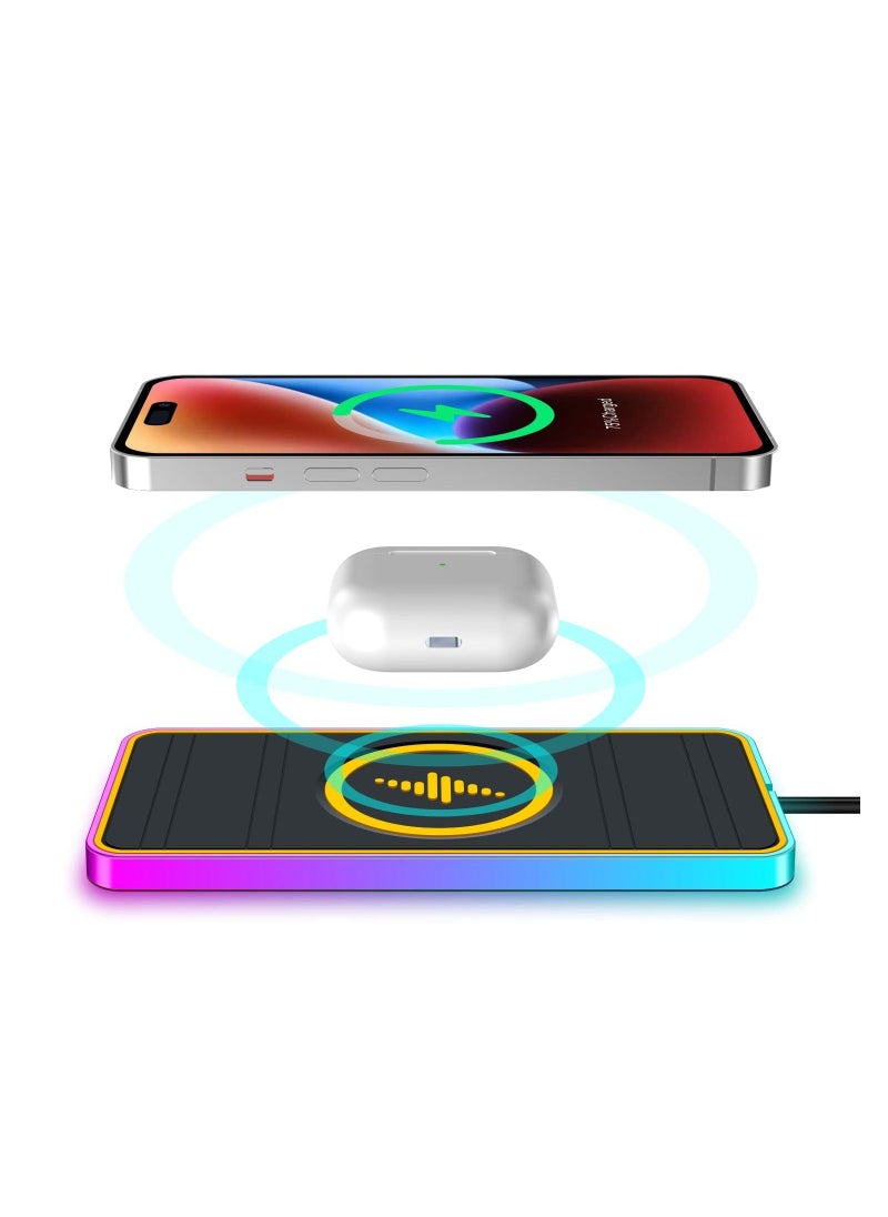 Y&D Wireless Car Charger, Charging Pad Non Slip Phone Mat, RGB Colorful Light Modes Fit for Iphone 14 13 12 11 Pro Max Xs, Samsung Galaxy S23 Ultra S22 S21 S20, Etc  - Image 3